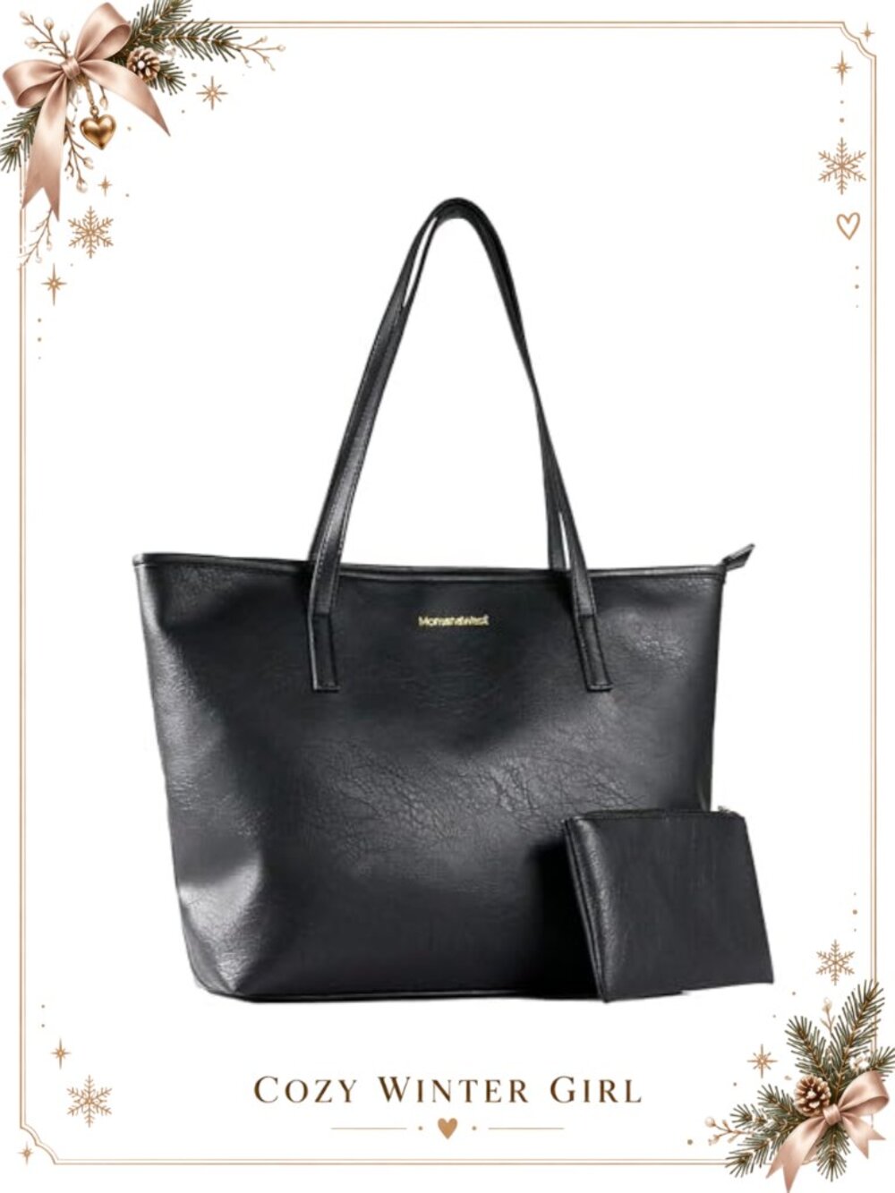 Women's Vegan Leather Tote Bag Shoulder Handbag with Matching Pouch